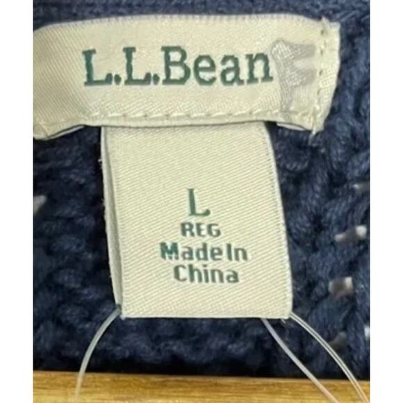 L.L.Bean Women’s Rope Stitch Shaker Cardigan Cotton Cableknit Navy Large NEW - Picture 8 of 8